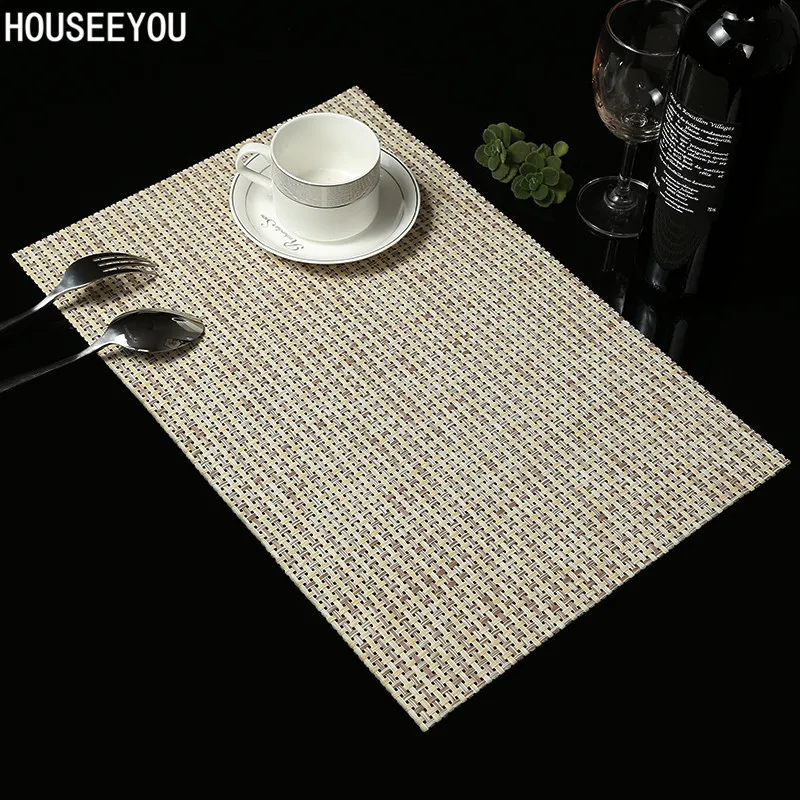 

4Pcs/lot Weave Placemats for Table Mats Pads Dining Disc Bowl Pad Napkin Doilies Cloth Coasters Rectangle Waterproof Tableware