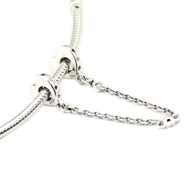 

Pandulaso Bright Hearts Safety Chain Beads Fits 925 sterling silver Bracelets For Woman silver beads for jewelry making