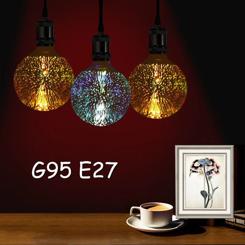 3D фейерверк E27 G95 LED просто Ретро Декор Стекло Красочные Подвесные лампочки