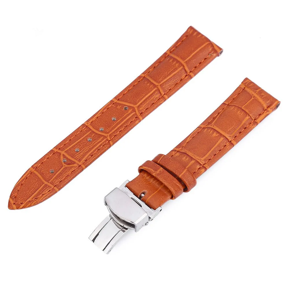Wholesale 18mm Watch Band Strap Butterfly Pattern Genuine Leather Watch Parts Deployant Buckle ...