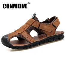 Лидер продаж года; брендовые мягкие мужские сандалии из натуральной кожи; Мужские дышащие легкие пляжные тапочки; Повседневная модная прогулочная обувь высокого качества