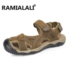 Ramialali/мужские сандалии из натуральной кожи; Брендовые мужские повседневные пляжные сандалии; высококачественные летние сандалии для мужчин; кожаные шлепанцы