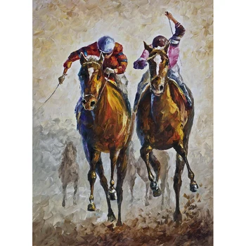 

Modern handmade painting horse racing on oil canvas for living room decoration and wallpaper
