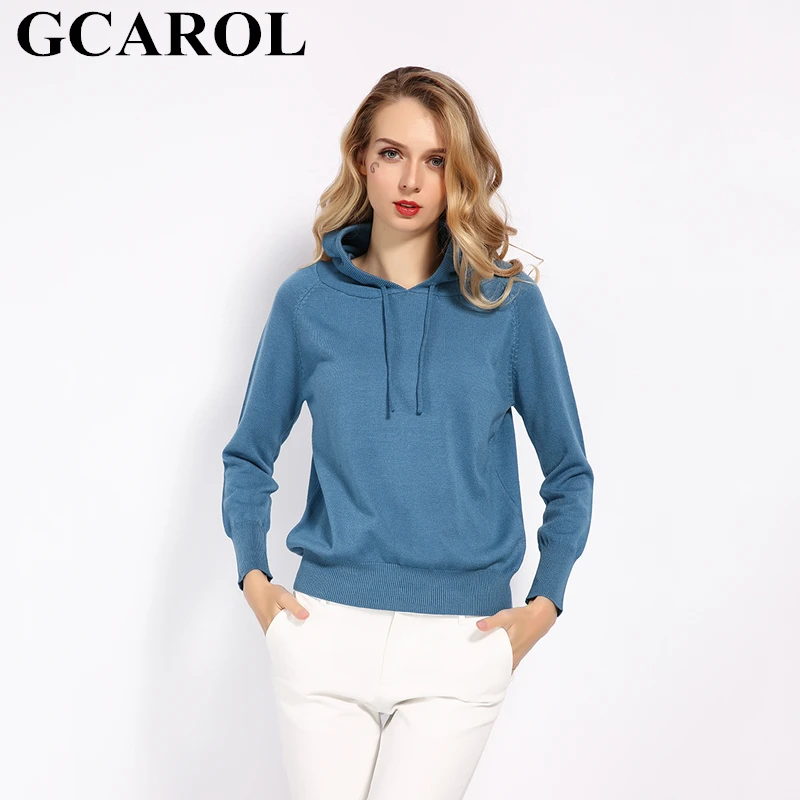 En Ligne GCAROL automne hiver filles tricot pull 30% laine à capuche pull haute rue bonbons femmes rendre tricot pull tricots