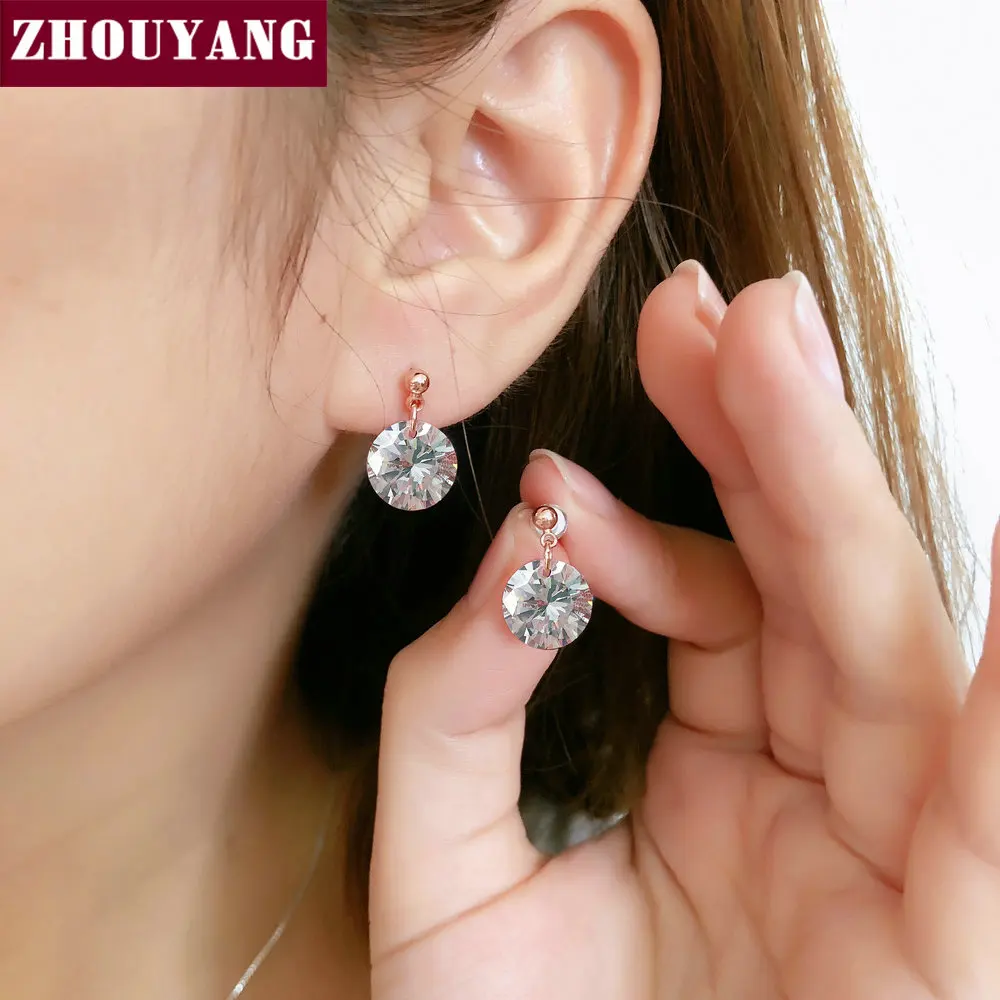 Серьги-подвески ZHOUYANG для женщин классические прозрачные с фианитом цвета