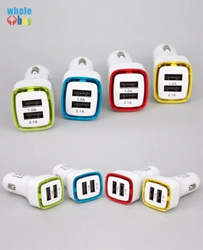 

300pcs/lotSquare rocket car charger two USB quick charge vehicle-mounted mobile charger LED lights for iphone 5 5s 6 htc samsung