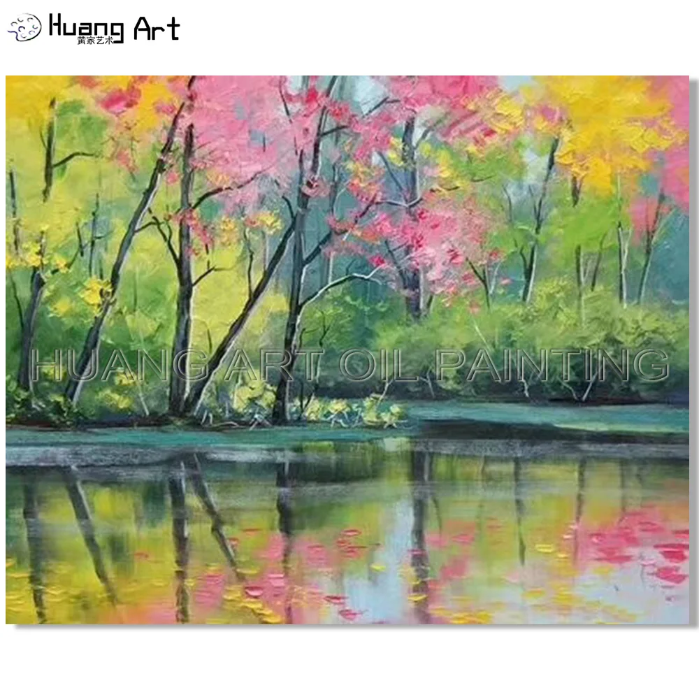 

Excellent Artist Hand-painted High Quality Rich Colors Modern Lake Oil Painting on Canvas Vivid Spring Landscape Lake Painting