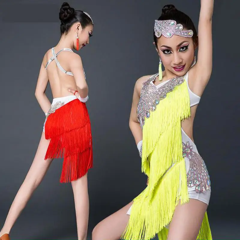 

Sexy Latin Dance Dress For Girls Kids Children New Fringe Competition Latin Skirt Salsa Samba Dance Latin Salsa Dresses Gifts