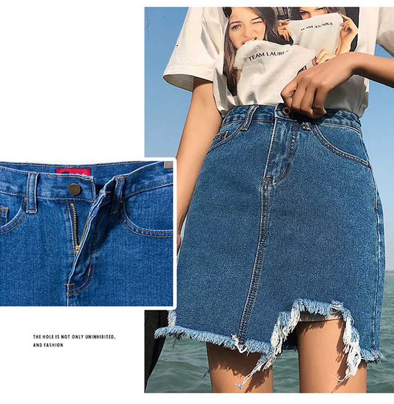 QoerliN винтажные рваные сексуальные короткие мини джинсовые юбки для девочек с высокой талией и дырками, модная летняя женская джинсовая юбка размера плюс