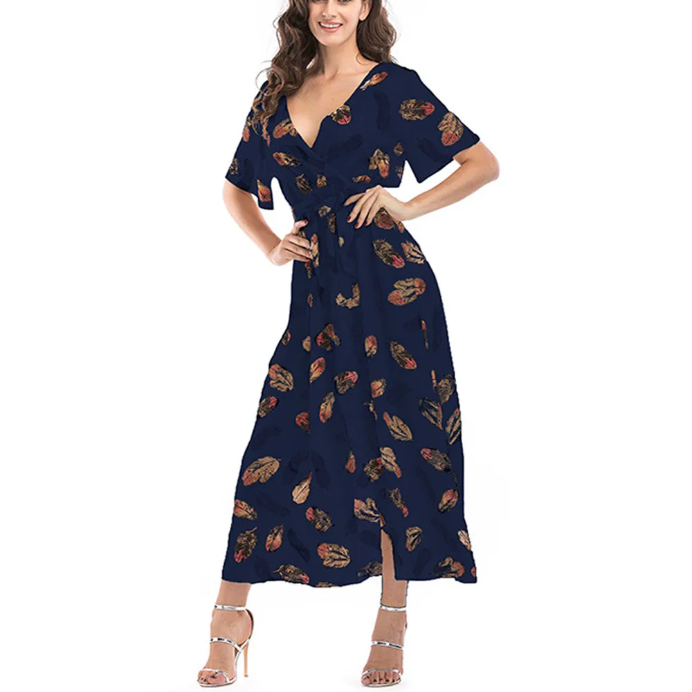 Vestidos de Плайя vestido Плайя mujer Сексуальное Женское летнее пляжное платье с v-образным вырезом и пером сексуальное платье с разрезом vestido playero