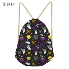 THIKIN рюкзак женский с принтом черепа спортивные сумки Хэллоуин Мультфильм подростков нарисованная рюкзак на веревках унисекс сумка для хранения путешествий