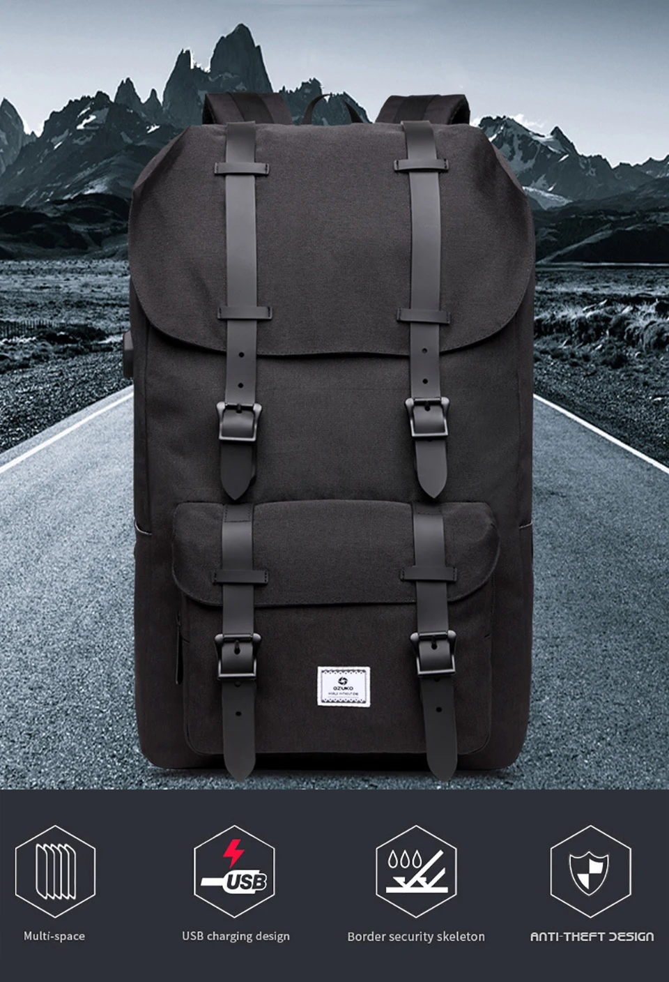 OZUKO повседневное для мужчин рюкзак большой ёмкость школьная сумка для подростка 15,6 дюймов тетрадь ноутбука рюкзаки Оксфорд Мужской USB