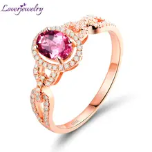 Anniversary Ring In Solid 14Kt Rose Gold Natural Diamond Tourmaline For Sale Oval 5x7mm G090458