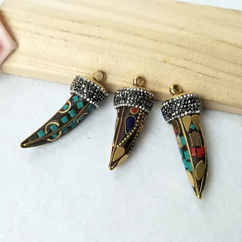 

5pcs Trendy Style Paved rhinestone Crystal Beads Caps,OX Horn shape copper Pendants for DIY Necklace jewelry findings PD775