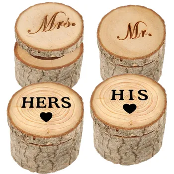 Картинка 1 пара деревянная коробочка для кольца ее его коробка для печати Mr Mrs свадебное торжество творческий ручной работы DIY подарок ремесла