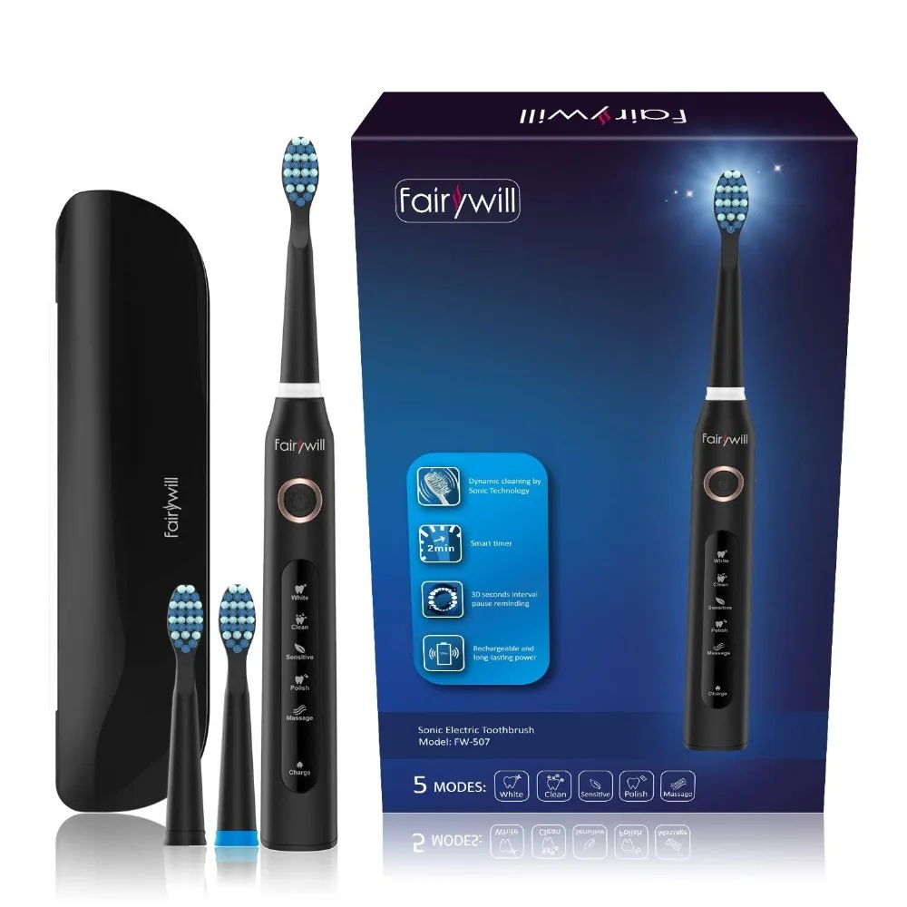

Waterproof Electric Toothbrush Powerful Cleaning Whiten Teeth Sonic Toothbrush Rechargeable 5 Modes and Smart Timer