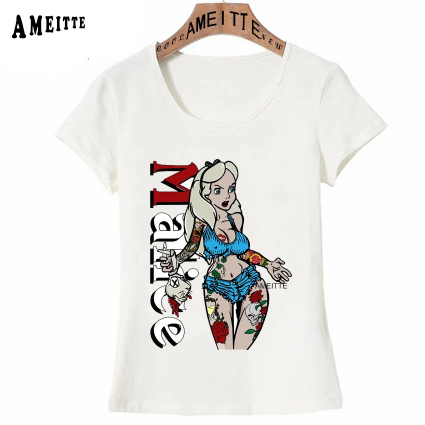 Футболка в стиле хип-хоп с принтом татуировки в стиле панк летняя винтажная женская футболка Vogue Alice In Wonderland повседневные топы милая футболка для девочек - Цвет: Z8488