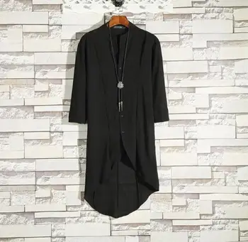 

2018 new men's long casual shirt Korean self-cultivation men's summer linen thin shirt singer costumes shirts