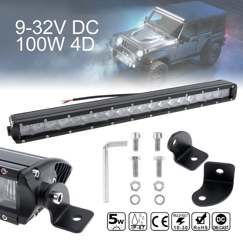 

20 Inch 100W Car Straight LED Worklight Bar 20x 4D Combo Offroad Work Light Driving Lamp for Off road Auto Truck SUV 4X4 4WD ATV