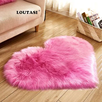

LOUTASI Love Heart Rugs Artificial Wool Sheepskin Hairy Carpet for Living Room Faux Floor Mat Fur Plain Fluffy Soft Area Rugs