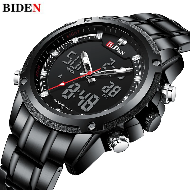 

Mens Military Army Watch Waterproof Full Stainless Steel Bracelet Mens Quartz Watch Top Brand Luxury Calendar Black Fashion 2018