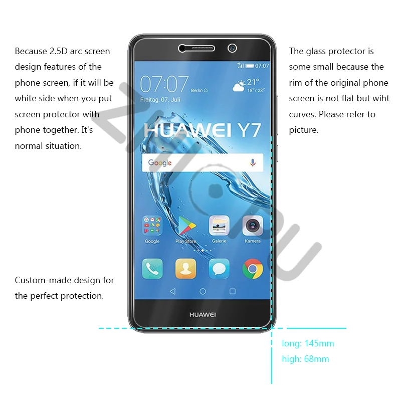 Высококачественное Закаленное стекло для Huawei Y7 Защитное экрана glass стеклянная