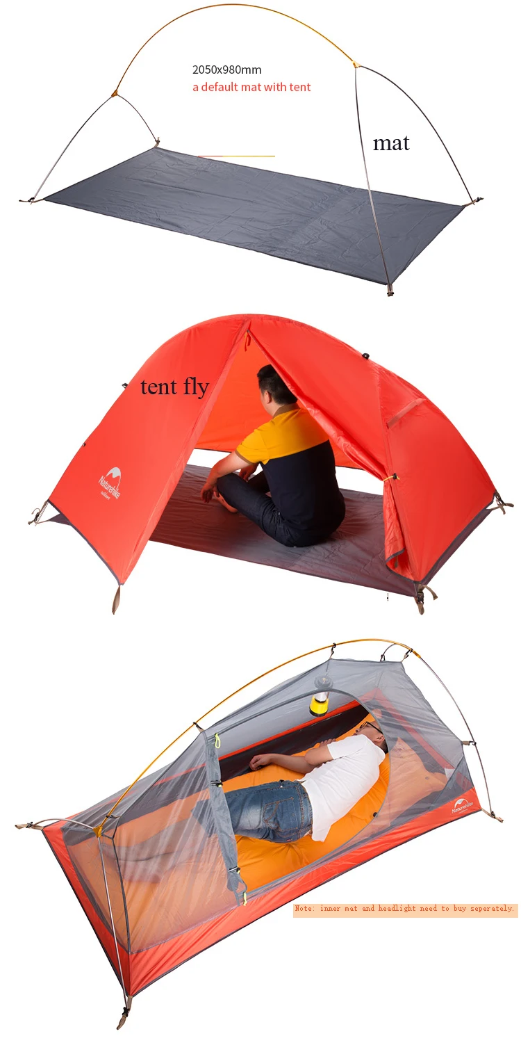 Tecido de Silicone Temporada com Esteira Naturehike Tenda Ultraleve 1 Pessoa Camadas Duplas Haste Alumínio Caminhadas 4 Acampamento 1.3 kg 20d Mod. 1264035 9 Esporte e Lazer
