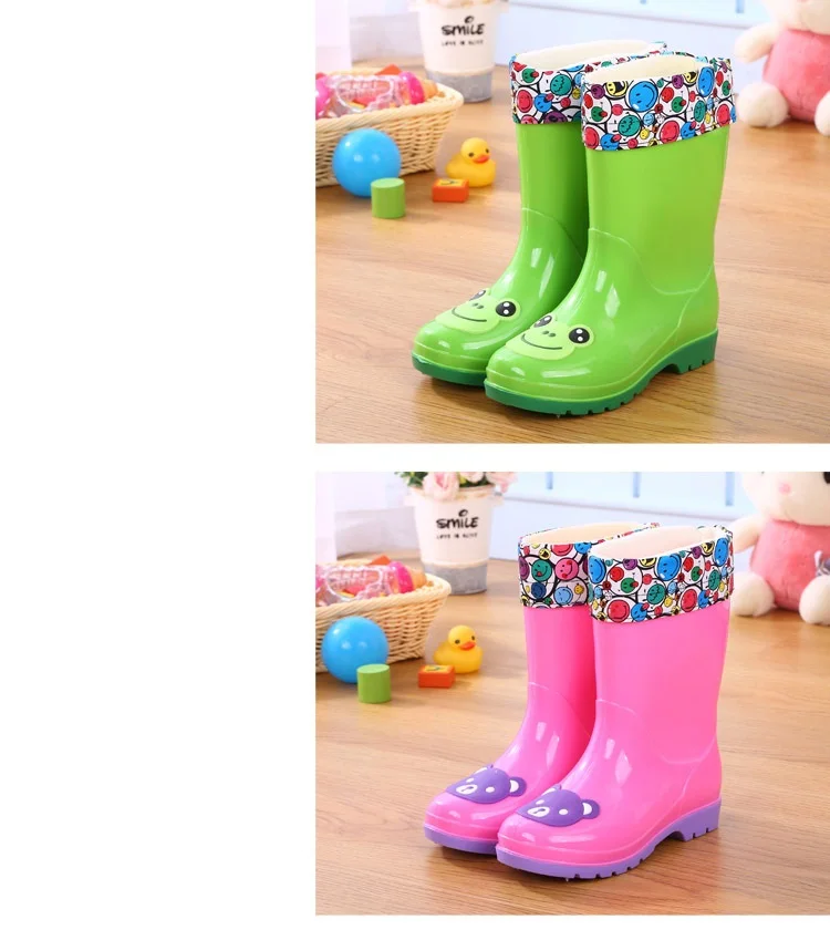 Всесезонные Модные непромокаемые сапоги для детей теплые Нескользящие непромокаемые сапоги из ПВХ с рисунком для маленьких мальчиков и девочек