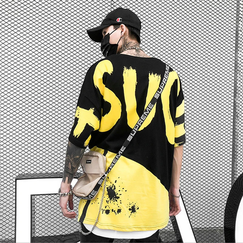 

April MOMO 2019 Men Korean Harajuku Ulzzang Letter Printed T-shirts Men Women Summer Hip Hop Streetwear BF Oversized Tshirt