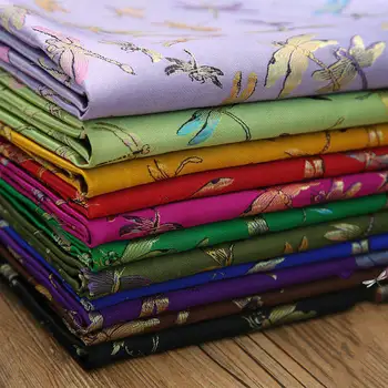 

Chinese Satin Brocade Fabric Jacquard Dragonfly Embroiderd Damask Costume Cushion 100cm*90cm