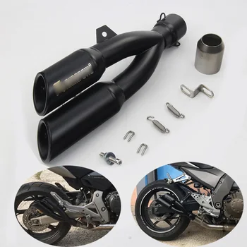 

Univesal Motorcycle Exhaust Pipe Double Outlet Pipe Black Escape Slip On 38-51mm Exhaust System For Dirt Bike Scooter