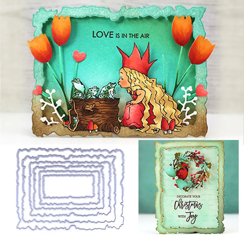 

Embossing Photo Album DIY Decor Crafts 6 Pcs Wavy Rectangle Metal Cutting Dies Stencils Scrapbooking Antique Frames Paper Cards