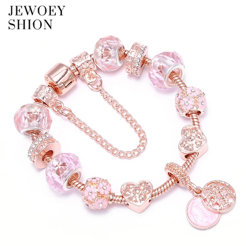 

JEWOEY SHION Luxury Antique RoseGold Popular Charm Bracelets&Bangles Murano Glass European Charm Beads Bracelets Winter Style