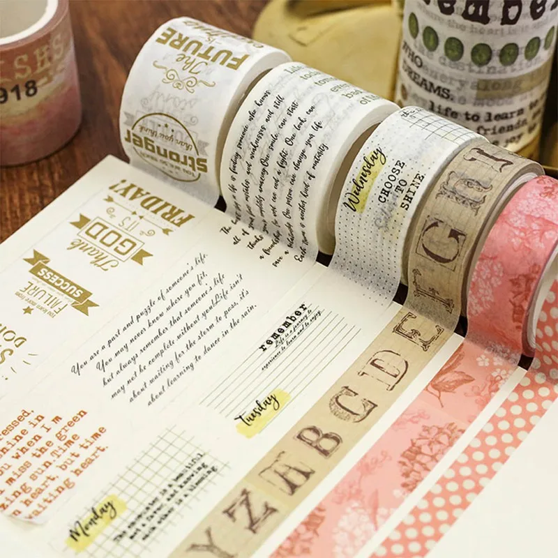 

1 Piece Flower String Letters Adhesive Tape Vintage Floral Gold Decorative Masking Tape Stationery School Office Supply