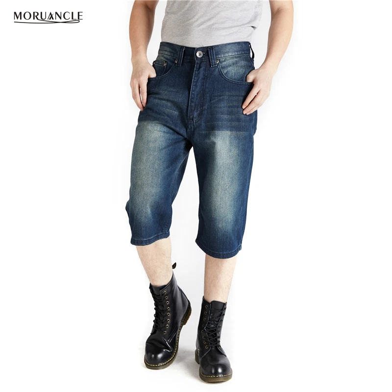 

MORUANCLE New Summer Men's Baggy Denim Shorts Mid Calf Loose Hip Hop Skateboard Short Jeans For Big And Tall Plus Size 30-46
