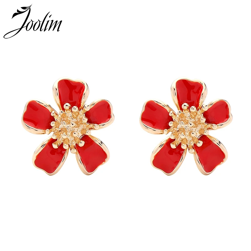 

Joolim Cute Red Enamel Flower Stud Earring Korean Earrings