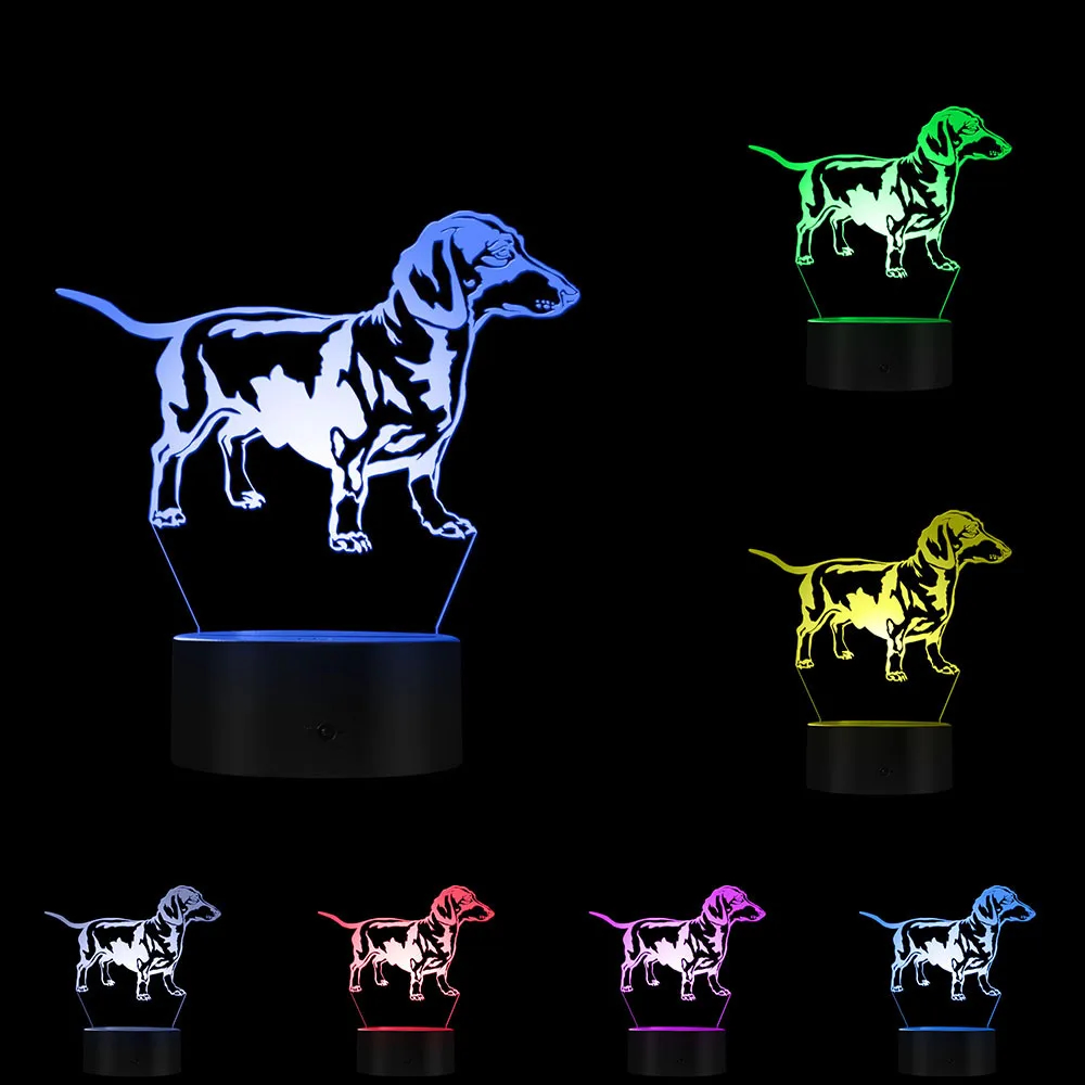 Такса Колбаса Собака 3D Оптические иллюзии свет Винера-собака, щенок, домашние животные светящийся светодиодный осветительный прибор