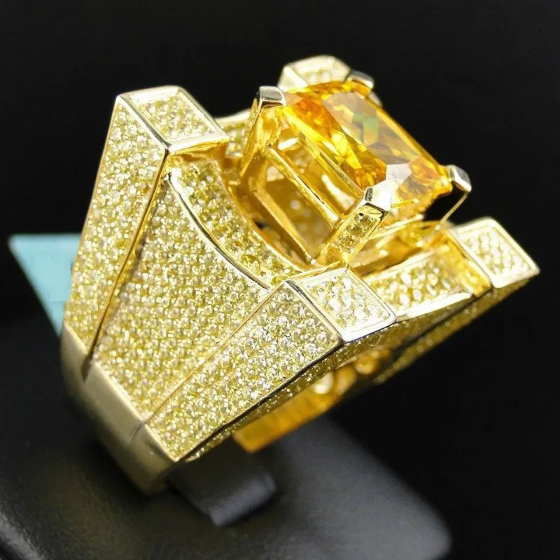 

2019 New Fashion Gold Colors Classic Men's Punk Style Hip Hop Ring Males Man Champagne Zircon Finger Rings for Men Women Jewelry