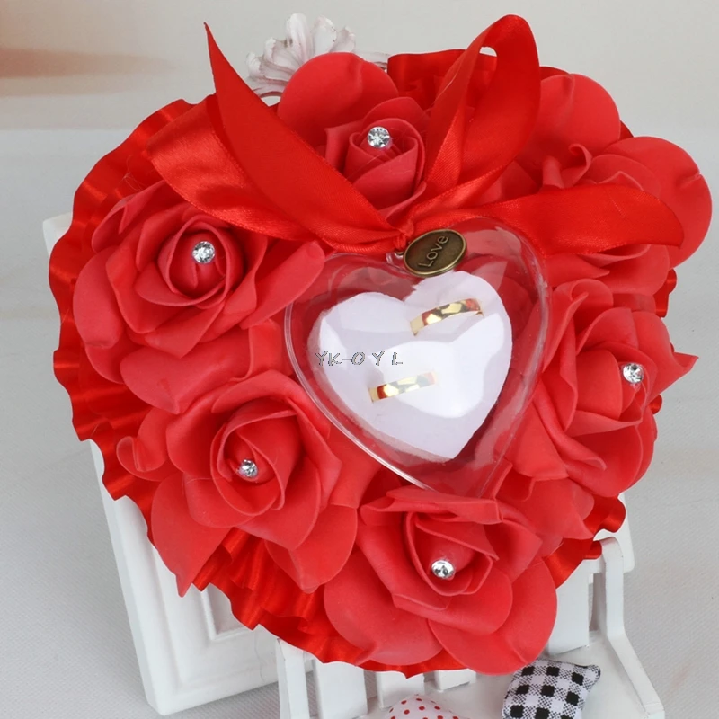 

Romantic Rose Wedding Favors Heart Shape Rhinestone Gift Ring Box Pillow Cushion