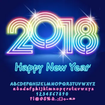 

2018 Rainbow sparkly Light Happy New Year blue Backgrounds Vinyl cloth Computer print wall backdrop