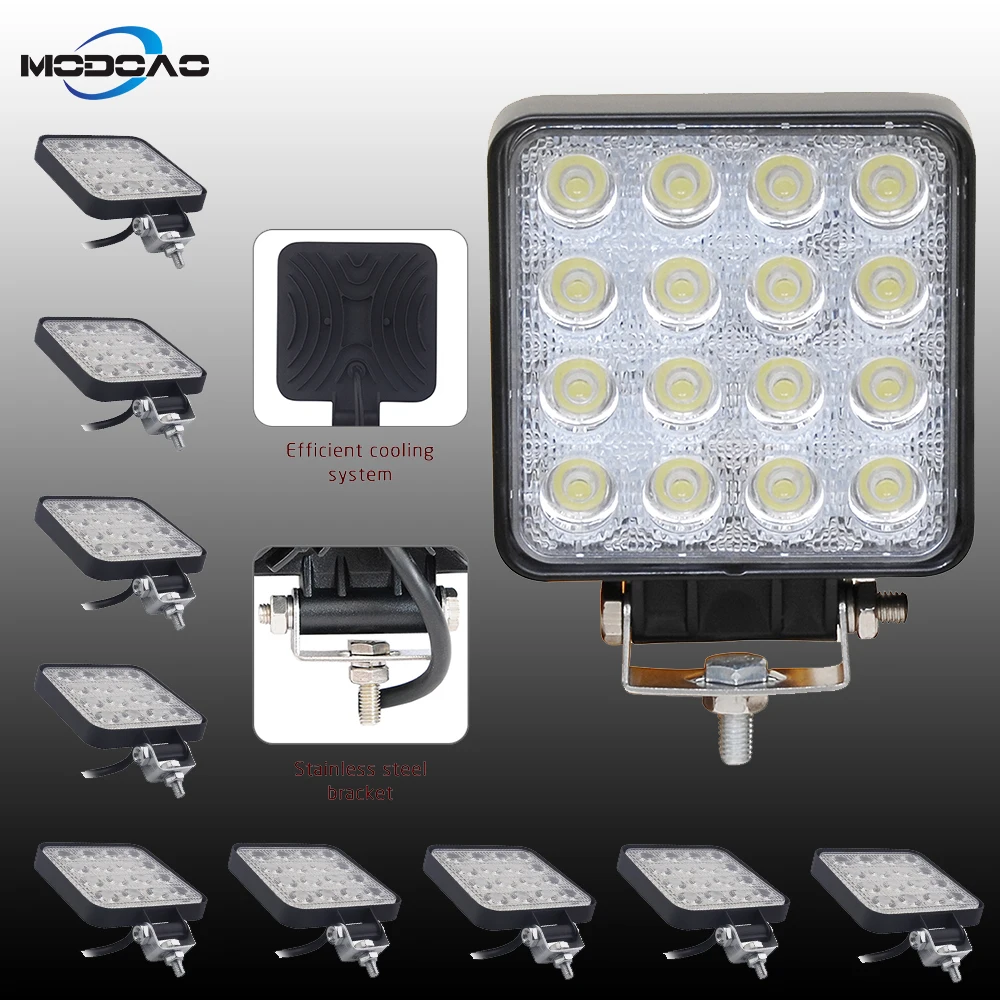 

48W Vehicel Headlights 16LEDs 6000K Cool White Light Bar 4*4 Vehicle Work Light LED Truck Pod Light for SUV,UTV,ATV