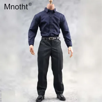 

Mnotht 1/6 Male Soldier Clothes Model Blue Shirt Trousers Belt Leather Shoes Model For 12in Action Figure Toys Collection m3