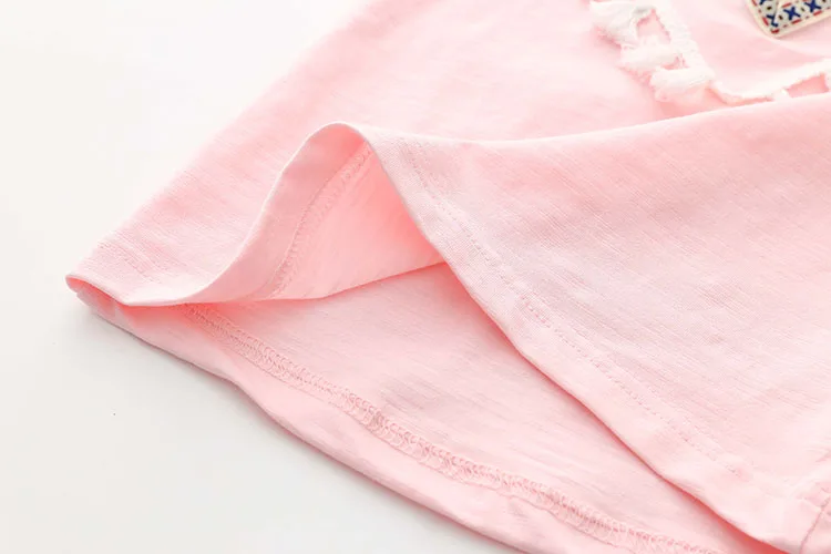 Girls Clothes 2018 Summer 100% Cotton White Pink Solid Color V Tassels Patchwork Short Sleeve O-Neck T Shirt Girls (8)