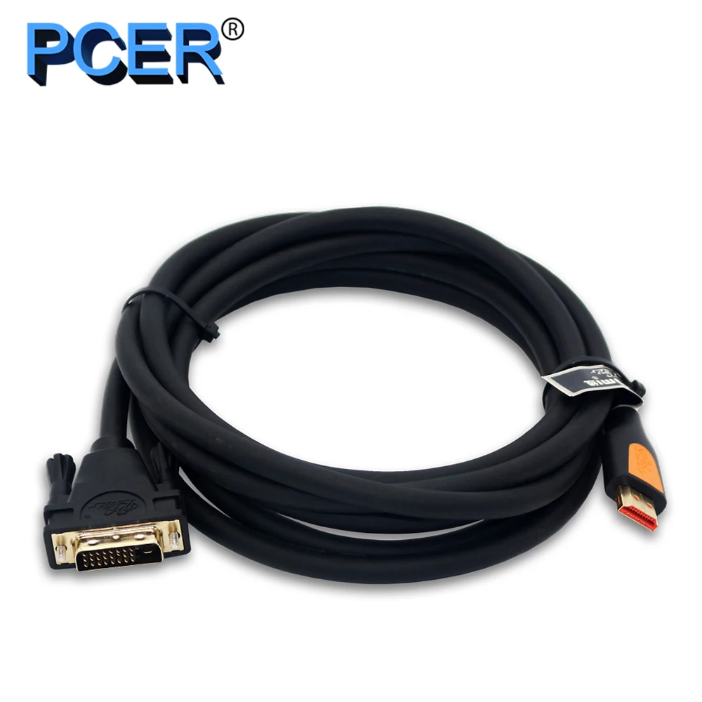 PCER HDMI-DVI Кабель-Кабель HDMI аудио-видео кабель DVI HDMI штекер-Мужской кабель для ПК монитор HDTV проектор DVI24+ 1 штекер