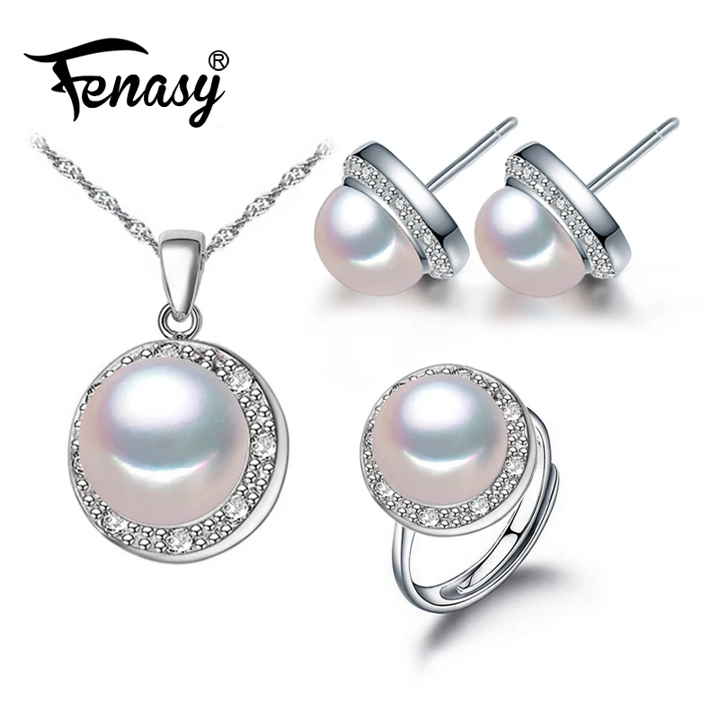 

FENASY Pearl Jewelry wedding engagement jewelry sets Natural Pearl pendant Necklace for women 925 sterling silver stud earrings