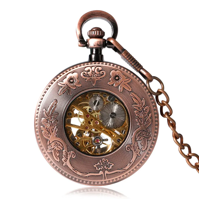Esqueleto de Cobre Steampunk Archaize Antigo Escultura Mecânica Mão Vento Bolso Relógio Unisex Presente Pingente Fob Acessório