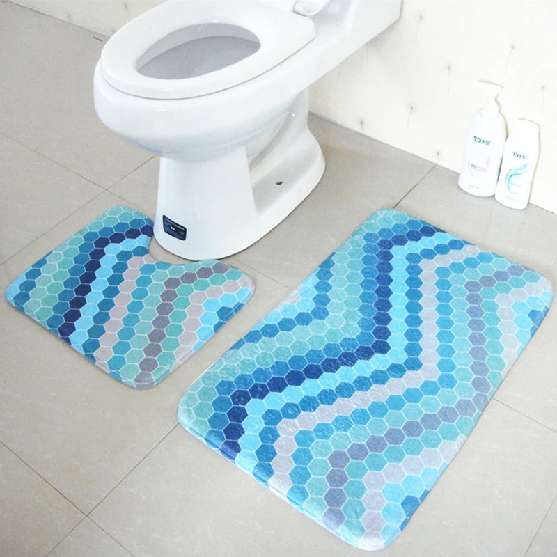 

HomeMiYN 2018 New Bath Mat Bathroom Mat Anti Slip Foot Pads Geometric Bath Mat Home Hotel Floor Washable Pad Striped Blue Wave