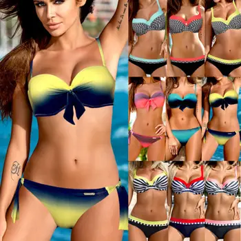 

2018 US Hot Colors Women Sexy Bikini set push up padded Bra swimwear swimsuit bathing suit Beachwear
