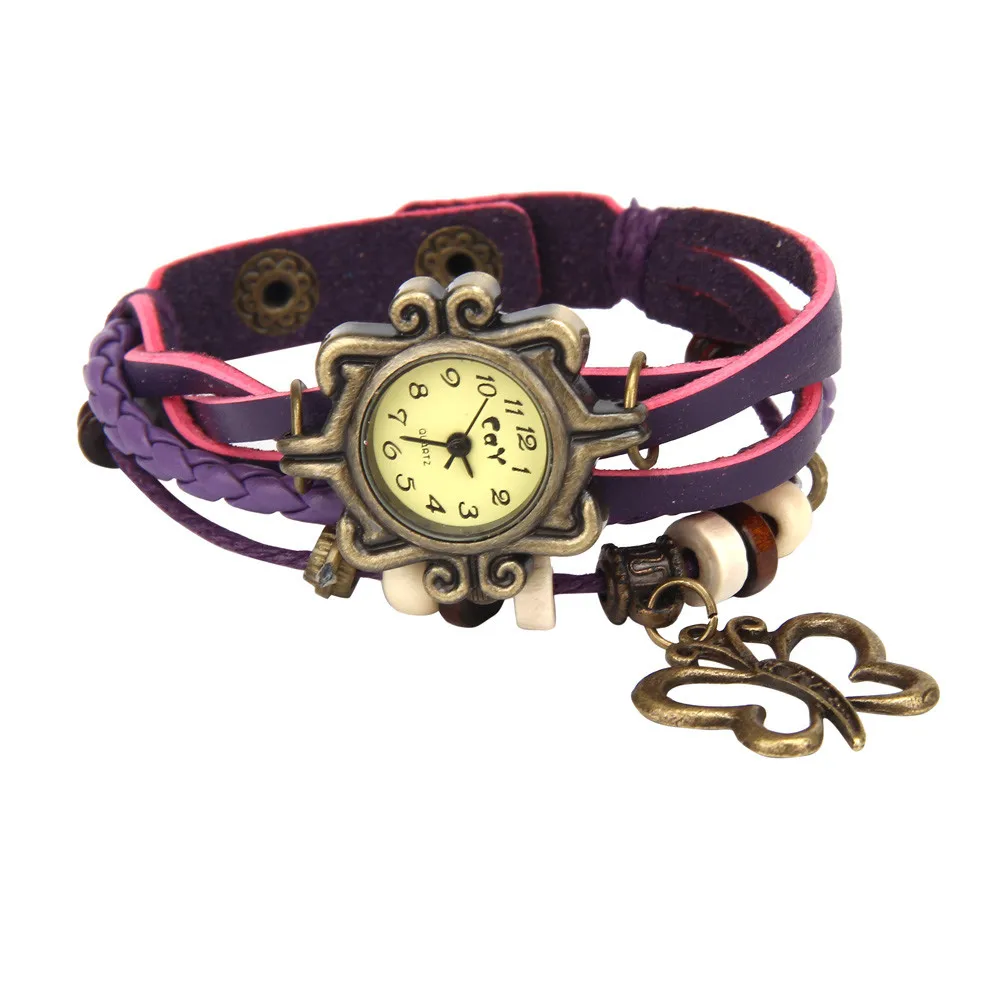 Ретро Женские часы, вязаный браслет, бабочка, браслет, кварцевые наручные часы, reloj mujerzegarek damski montre femme orologio