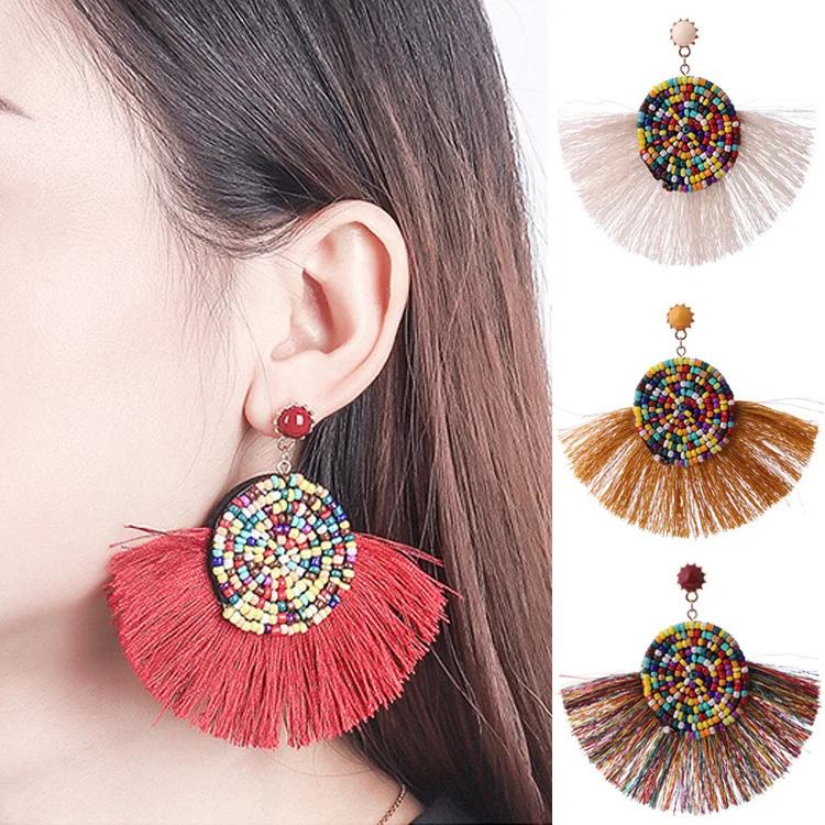 

Fashion Beads Tassel Earrings for Women Fashion Wedding Party Statement Bohemian Drop Earings Long Trendy Fringe Gift Jewelry